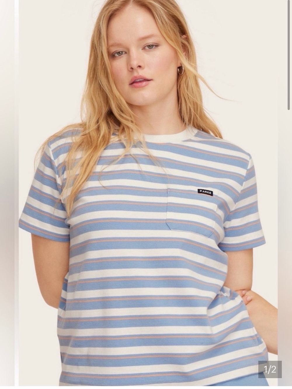 Parke Blue & White Striped Short Sleeve Pocket Tee